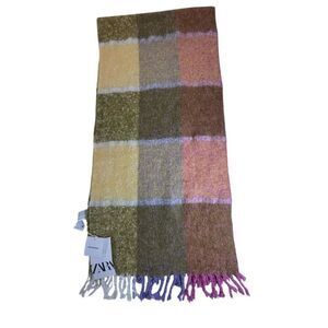 Zara Wool Blend Fringe Scarf Unisex One Size